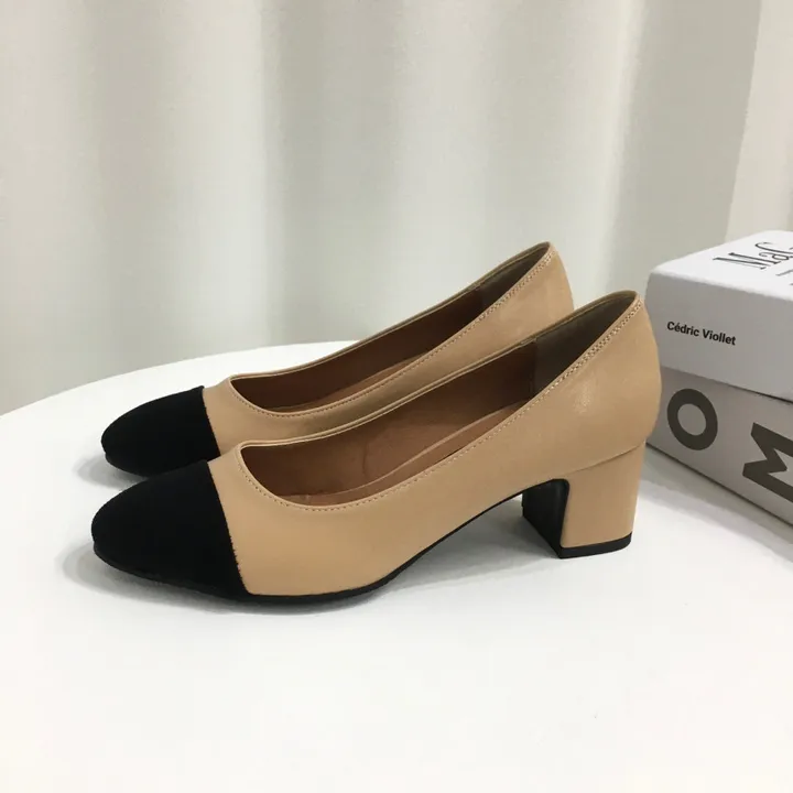[당일배송/국산수제] 모던 배색 통굽 미들 펌프스 5cm 상세 이미지 24