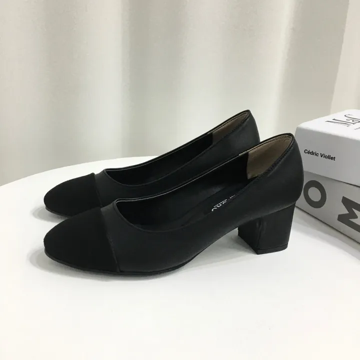 [당일배송/국산수제] 모던 배색 통굽 미들 펌프스 5cm 상세 이미지 32