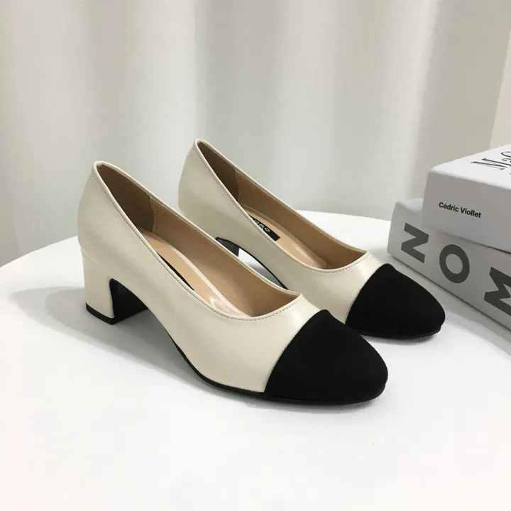 [당일배송/국산수제] 모던 배색 통굽 미들 펌프스 5cm 상세 이미지 15
