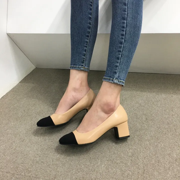 [당일배송/국산수제] 모던 배색 통굽 미들 펌프스 5cm 상세 이미지 28