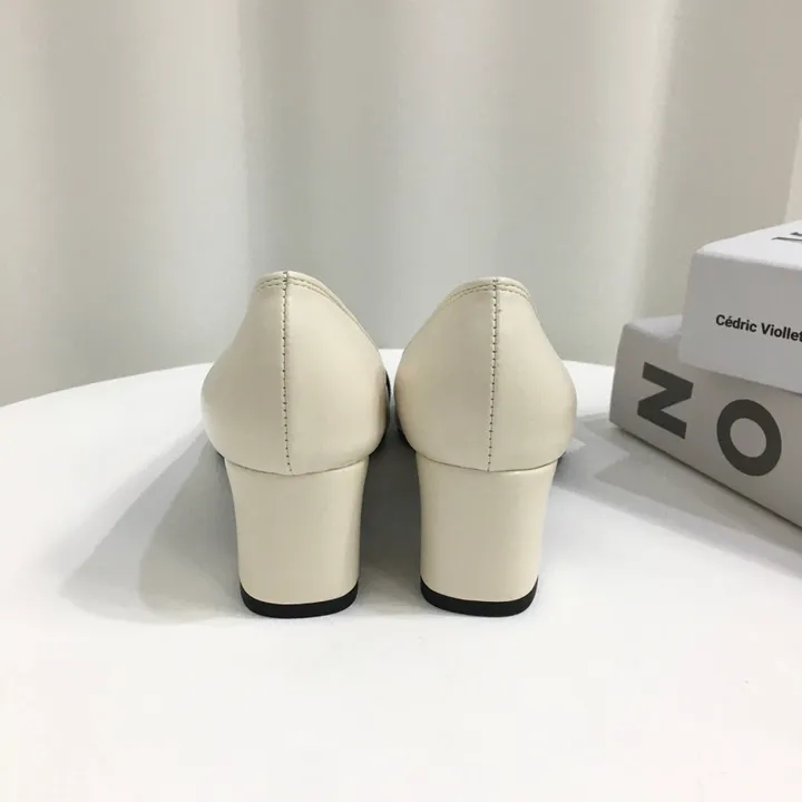 [당일배송/국산수제] 모던 배색 통굽 미들 펌프스 5cm 상세 이미지 17