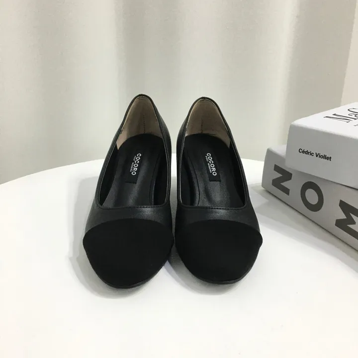 [당일배송/국산수제] 모던 배색 통굽 미들 펌프스 5cm 상세 이미지 30