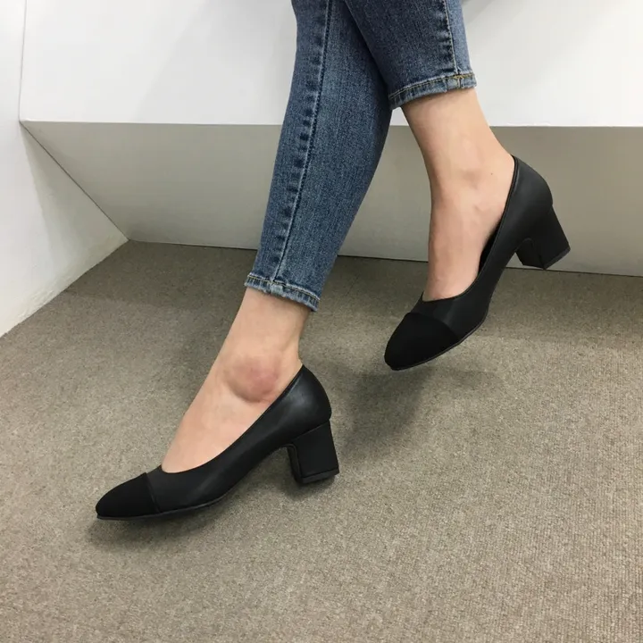 [당일배송/국산수제] 모던 배색 통굽 미들 펌프스 5cm 상세 이미지 37