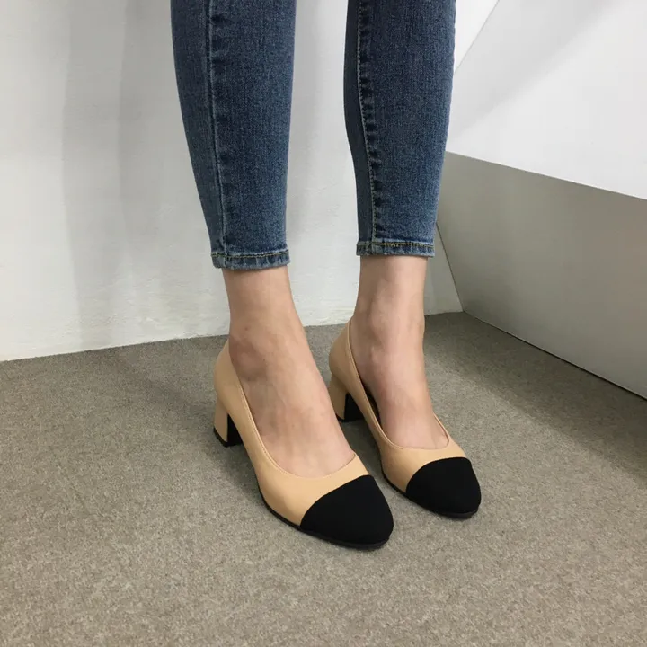 [당일배송/국산수제] 모던 배색 통굽 미들 펌프스 5cm 상세 이미지 27