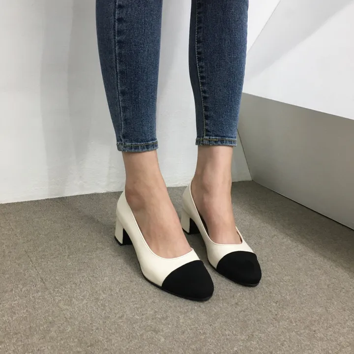 [당일배송/국산수제] 모던 배색 통굽 미들 펌프스 5cm 상세 이미지 19