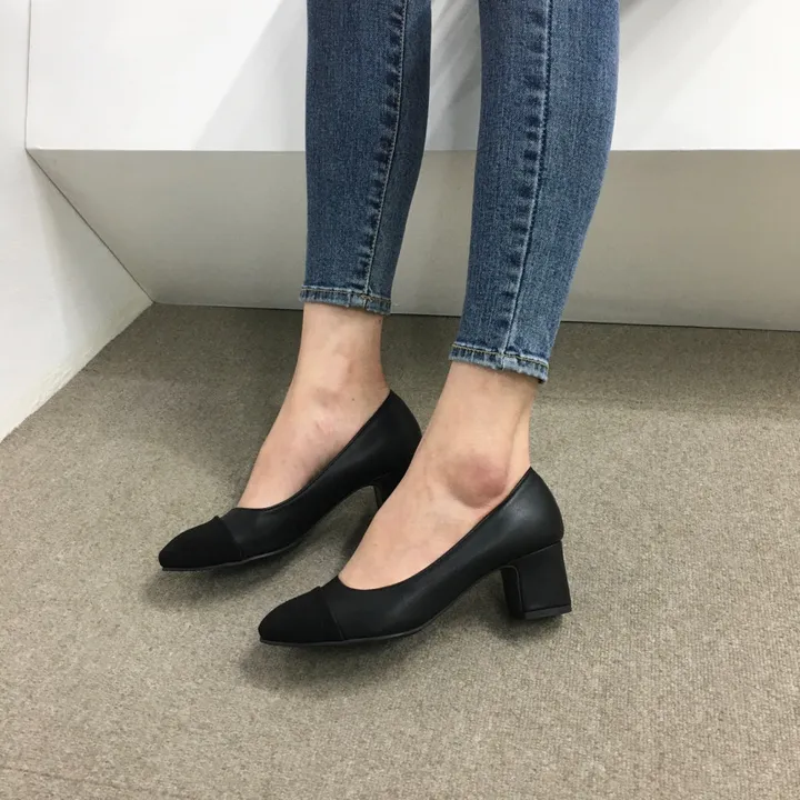 [당일배송/국산수제] 모던 배색 통굽 미들 펌프스 5cm 상세 이미지 36