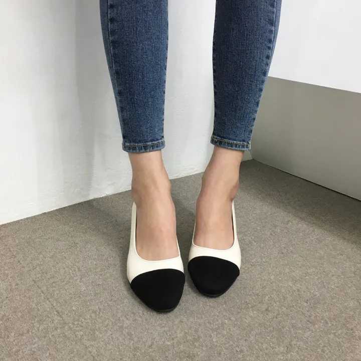 [당일배송/국산수제] 모던 배색 통굽 미들 펌프스 5cm 상세 이미지 18