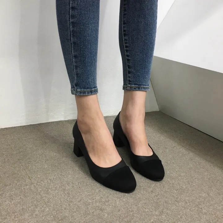 [당일배송/국산수제] 모던 배색 통굽 미들 펌프스 5cm 상세 이미지 35