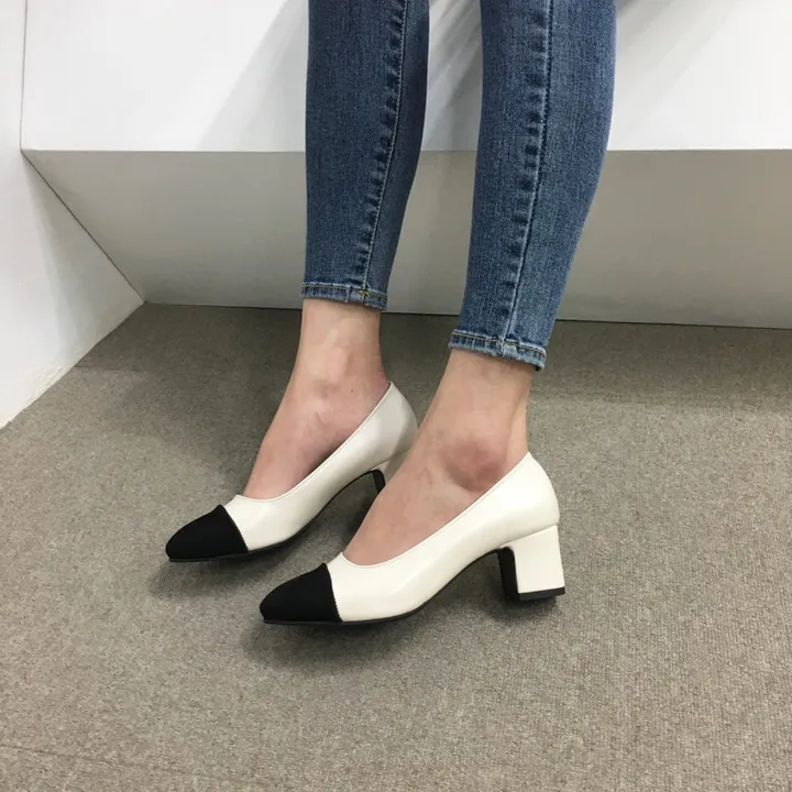 [당일배송/국산수제] 모던 배색 통굽 미들 펌프스 5cm 상세 이미지 20