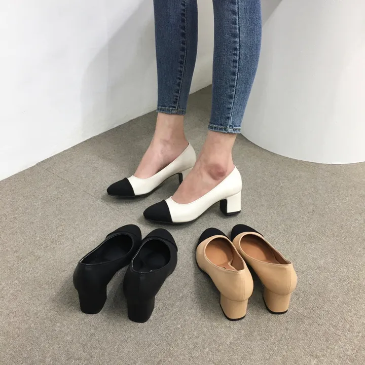 [당일배송/국산수제] 모던 배색 통굽 미들 펌프스 5cm 상세 이미지 6
