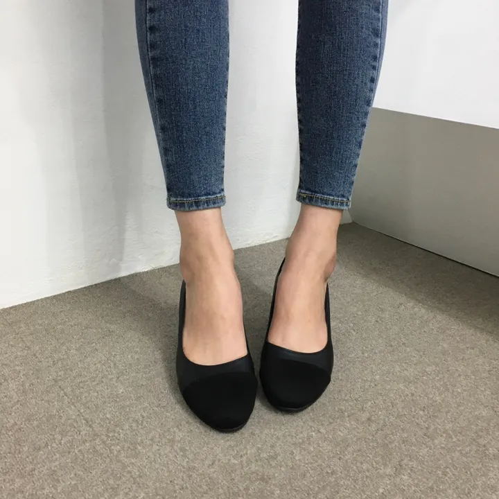 [당일배송/국산수제] 모던 배색 통굽 미들 펌프스 5cm 상세 이미지 34