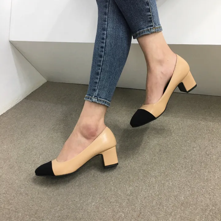 [당일배송/국산수제] 모던 배색 통굽 미들 펌프스 5cm 상세 이미지 29