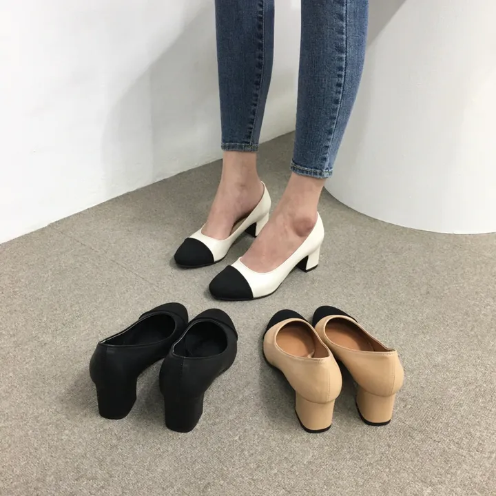 [당일배송/국산수제] 모던 배색 통굽 미들 펌프스 5cm 상세 이미지 5