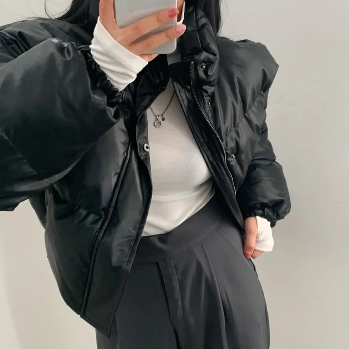 [퀄보장] 초코파우더 레더 크롭 패딩/점퍼 - 2color 상세 이미지 8