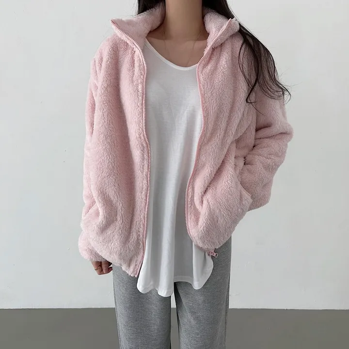 [L~XL]후끈 부드러운 양털 루즈핏 후리스 집업 상세 이미지 8