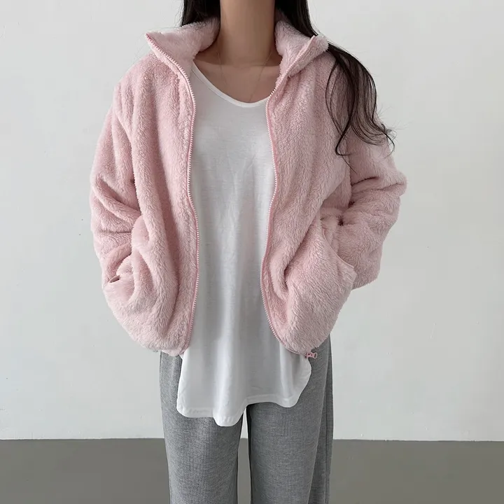 [L~XL]후끈 부드러운 양털 루즈핏 후리스 집업 상세 이미지 7