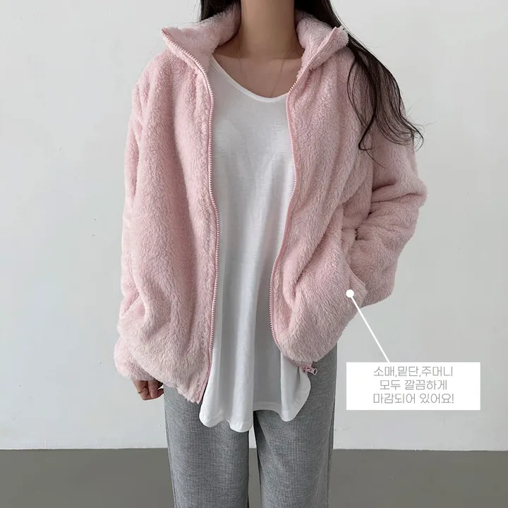 [L~XL]후끈 부드러운 양털 루즈핏 후리스 집업 상세 이미지 3