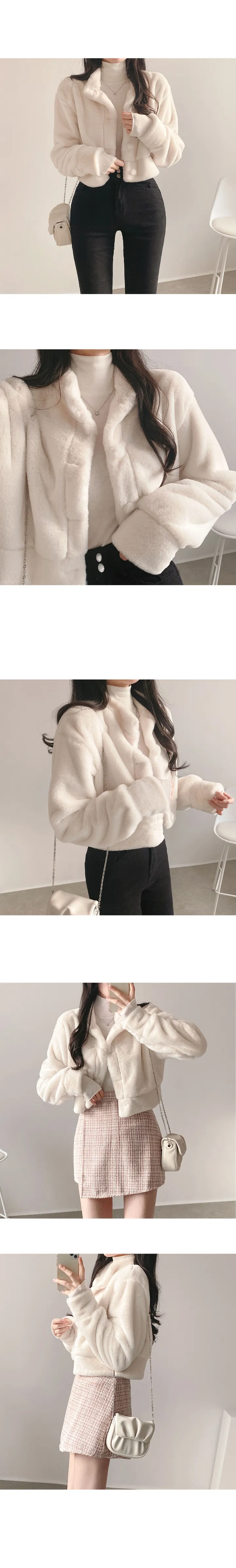 몽글몽실 밍크털 노카라 크롭 페이크퍼 자켓 상세 이미지 6
