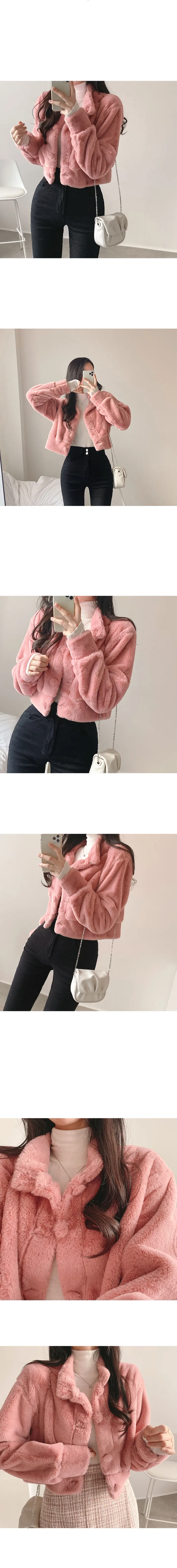 몽글몽실 밍크털 노카라 크롭 페이크퍼 자켓 상세 이미지 8