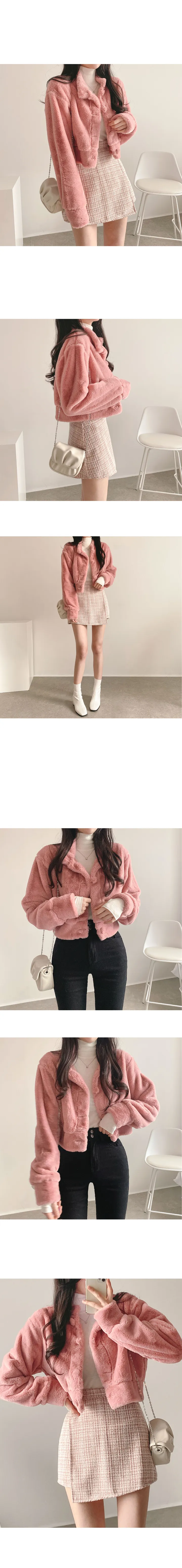 몽글몽실 밍크털 노카라 크롭 페이크퍼 자켓 상세 이미지 9