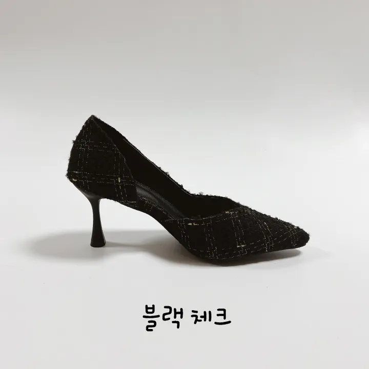 스틸레토 체크 사이드오픈 미들힐 상세 이미지 18