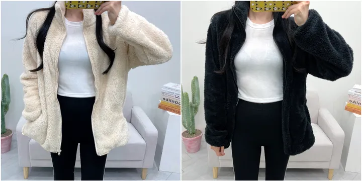 (남녀공용) 몽실 보아털 양털 오버핏 후리스 집업 상세 이미지 2