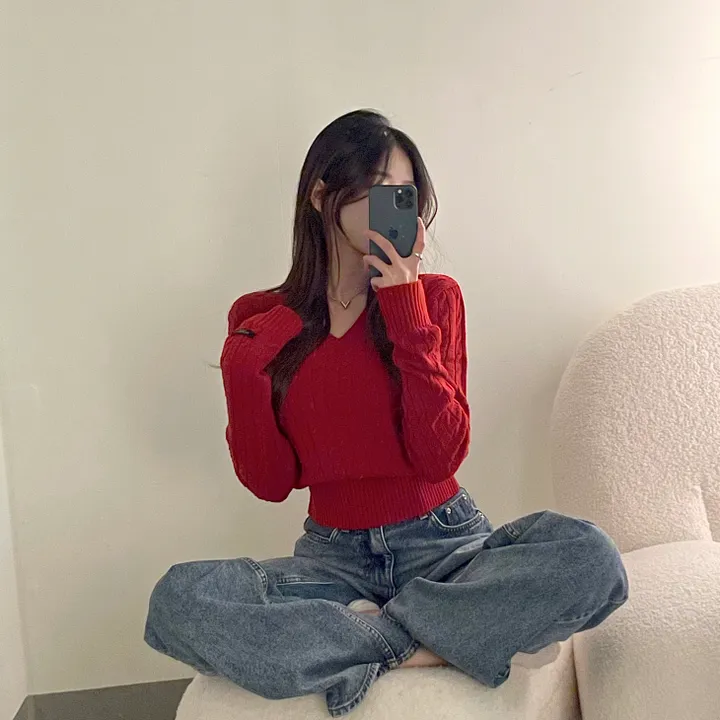 cashmere 3% 세인트 브이넥 꽈배기 니트 - 5color 상세 이미지 3