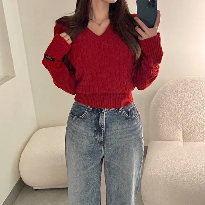 cashmere 3% 세인트 브이넥 꽈배기 니트 - 5color 상세 이미지 11