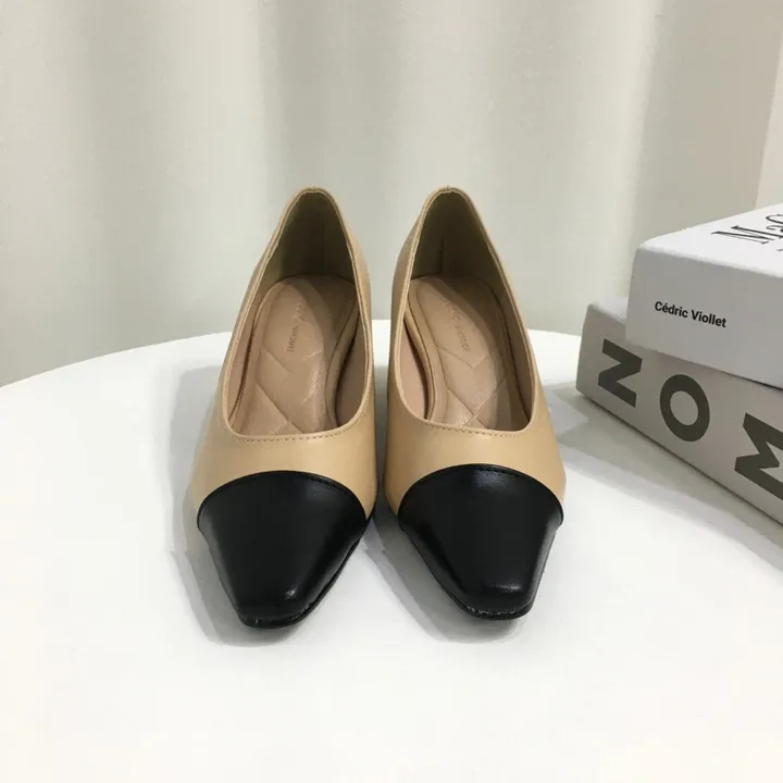 [국내제작/빠른배송] 스퀘어 배색 쿠션 통굽 펌프스 5cm 상세 이미지 16