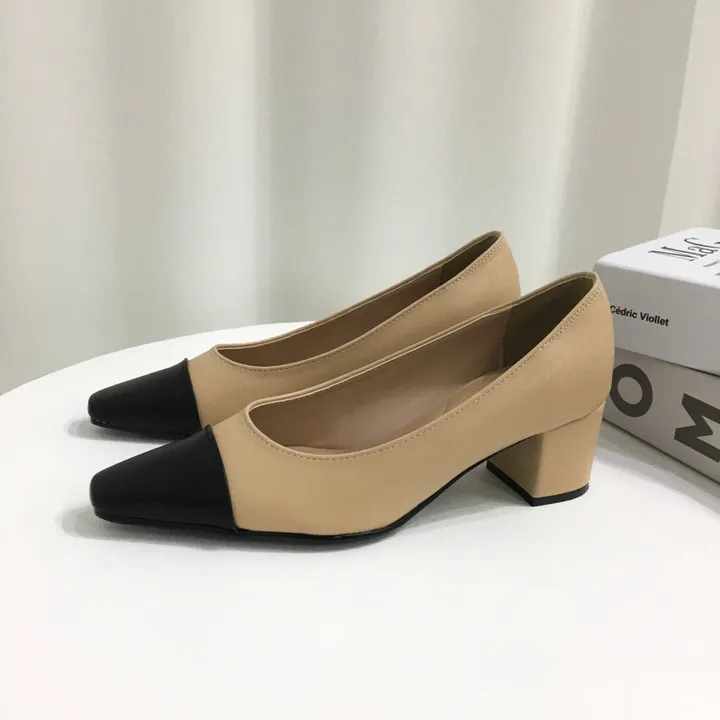 [국내제작/빠른배송] 스퀘어 배색 쿠션 통굽 펌프스 5cm 상세 이미지 18