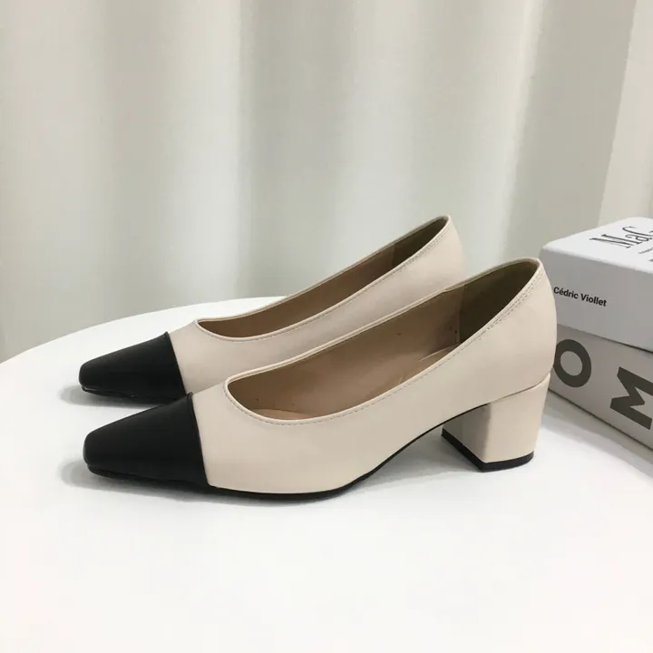 [국내제작/빠른배송] 스퀘어 배색 쿠션 통굽 펌프스 5cm 상세 이미지 10