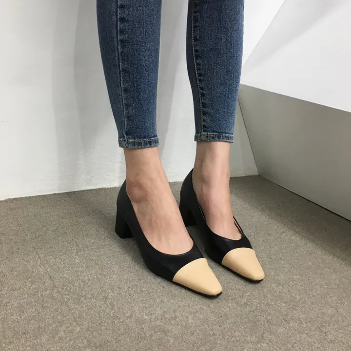 [국내제작/빠른배송] 스퀘어 배색 쿠션 통굽 펌프스 5cm 상세 이미지 29
