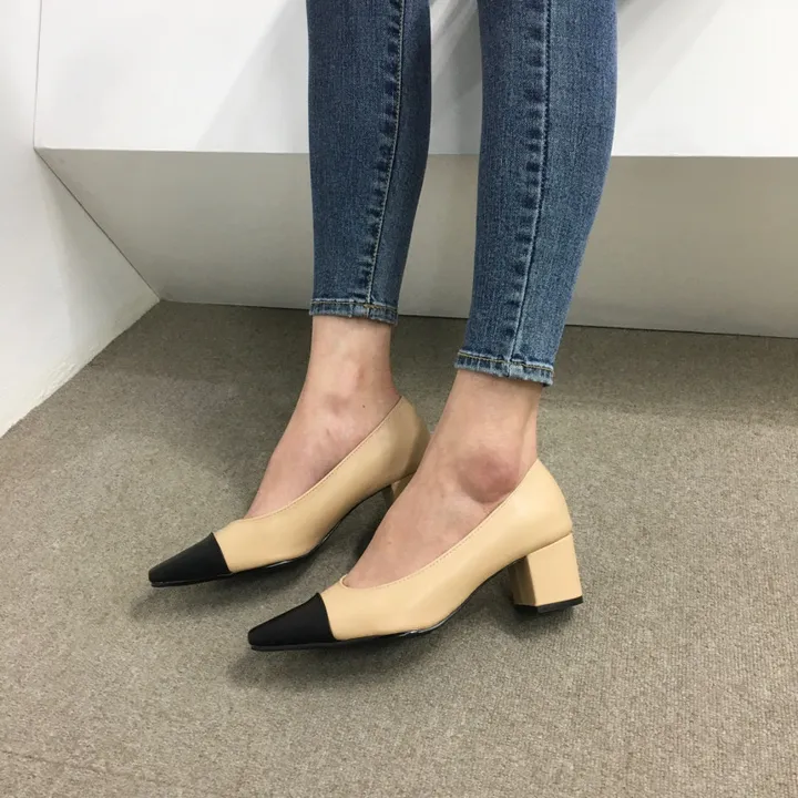 [국내제작/빠른배송] 스퀘어 배색 쿠션 통굽 펌프스 5cm 상세 이미지 22