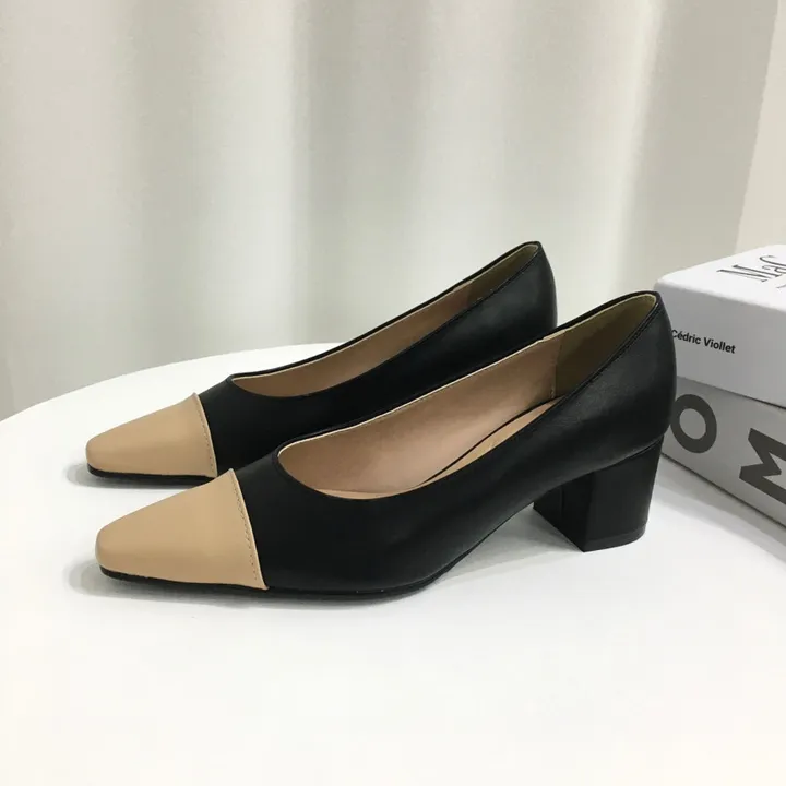 [국내제작/빠른배송] 스퀘어 배색 쿠션 통굽 펌프스 5cm 상세 이미지 26