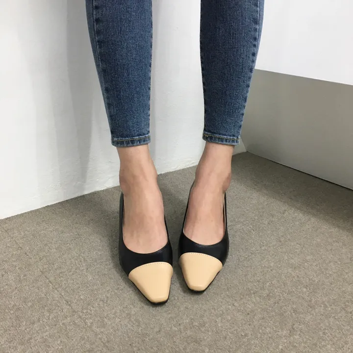 [국내제작/빠른배송] 스퀘어 배색 쿠션 통굽 펌프스 5cm 상세 이미지 28