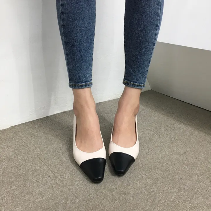 [국내제작/빠른배송] 스퀘어 배색 쿠션 통굽 펌프스 5cm 상세 이미지 12