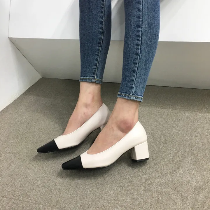 [국내제작/빠른배송] 스퀘어 배색 쿠션 통굽 펌프스 5cm 상세 이미지 14