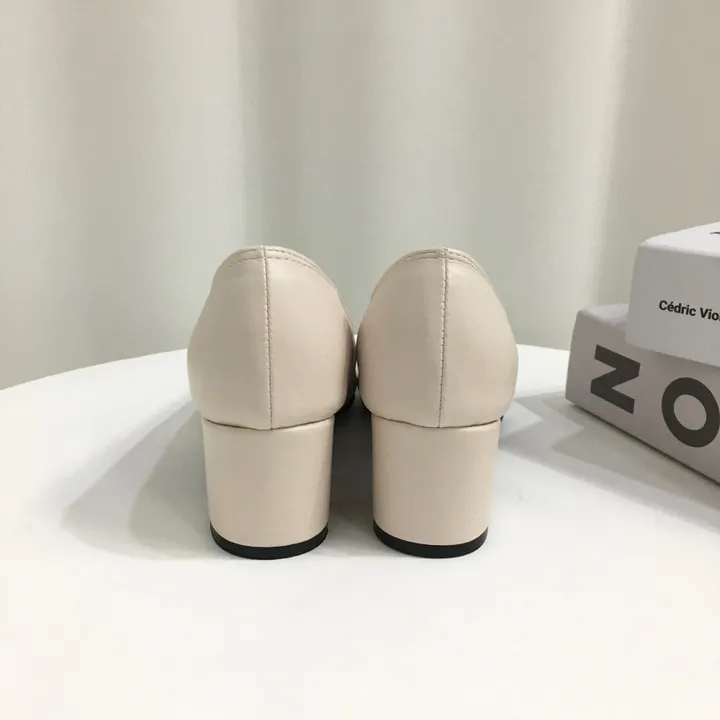 [국내제작/빠른배송] 스퀘어 배색 쿠션 통굽 펌프스 5cm 상세 이미지 11