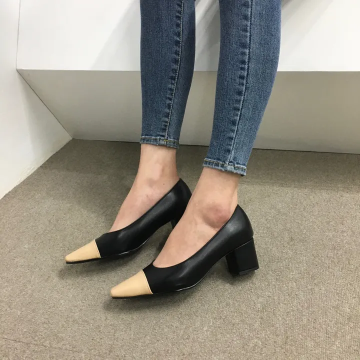 [국내제작/빠른배송] 스퀘어 배색 쿠션 통굽 펌프스 5cm 상세 이미지 30