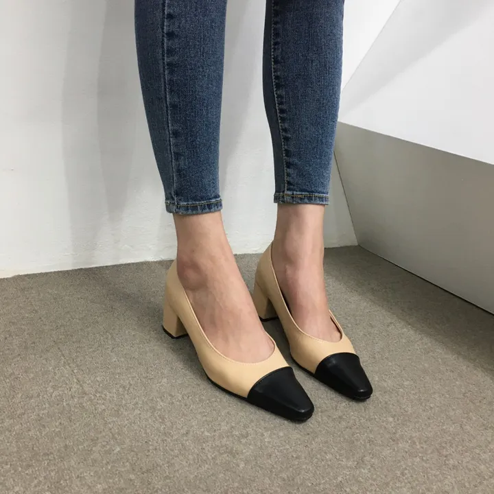 [국내제작/빠른배송] 스퀘어 배색 쿠션 통굽 펌프스 5cm 상세 이미지 21