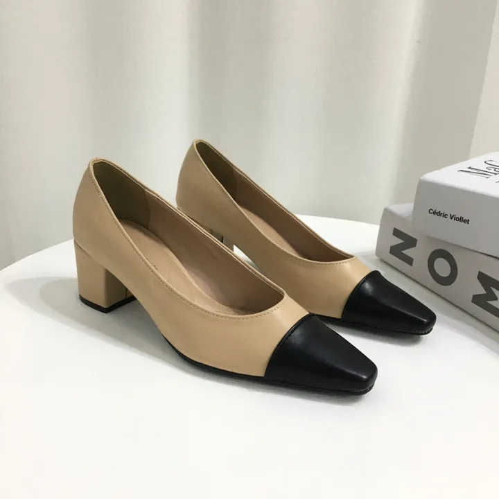 [국내제작/빠른배송] 스퀘어 배색 쿠션 통굽 펌프스 5cm 상세 이미지 17