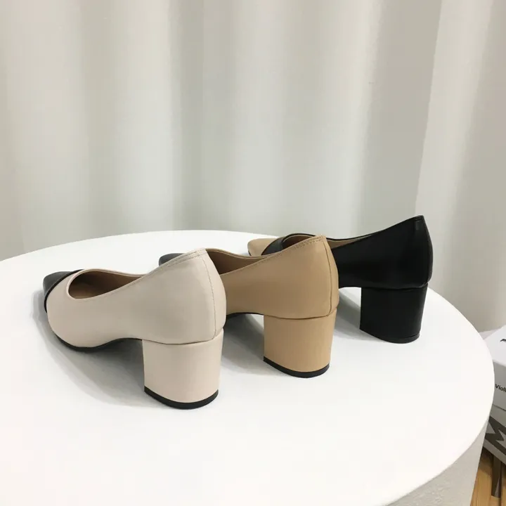 [국내제작/빠른배송] 스퀘어 배색 쿠션 통굽 펌프스 5cm 상세 이미지 3