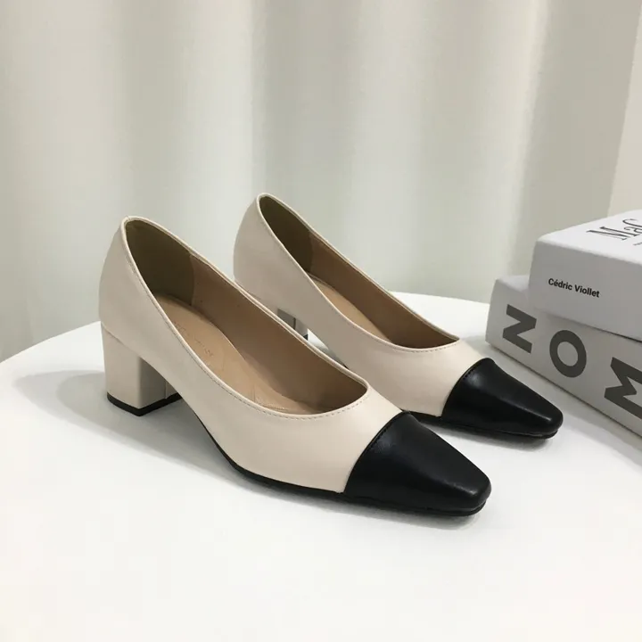 [국내제작/빠른배송] 스퀘어 배색 쿠션 통굽 펌프스 5cm 상세 이미지 9