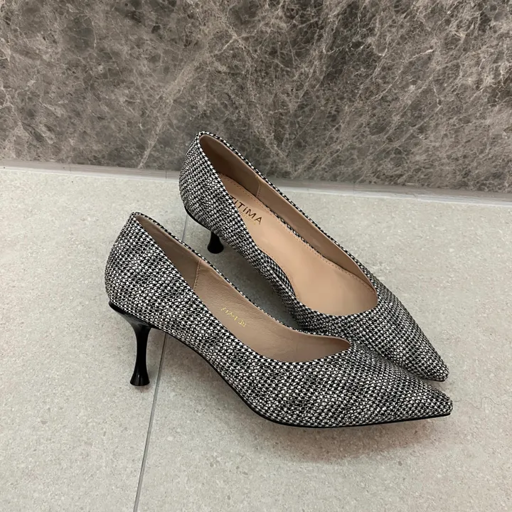 체크 큐빅 스틸레토 힐(수입) 6.5cm 상세 이미지 5