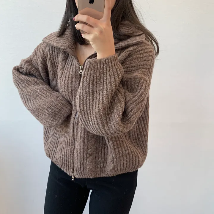 [3천장돌파/핏보장] 꽈배기 벌룬 폴라앤카라 투웨이 니트 집업가디건 5color 상세 이미지 14