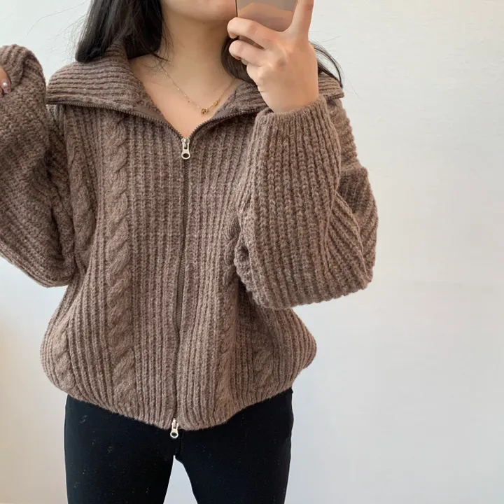 [3천장돌파/핏보장] 꽈배기 벌룬 폴라앤카라 투웨이 니트 집업가디건 5color 상세 이미지 15
