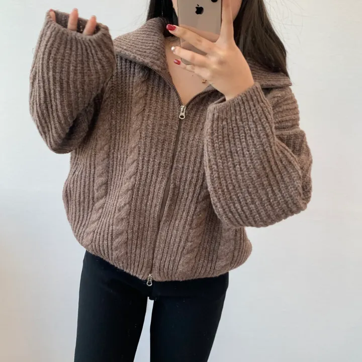 [3천장돌파/핏보장] 꽈배기 벌룬 폴라앤카라 투웨이 니트 집업가디건 5color 상세 이미지 19