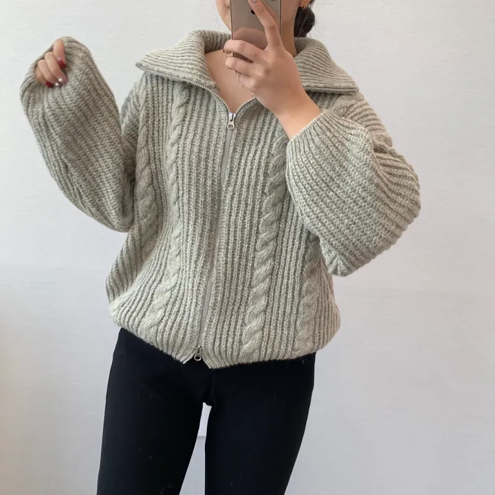 [3천장돌파/핏보장] 꽈배기 벌룬 폴라앤카라 투웨이 니트 집업가디건 5color 상세 이미지 22