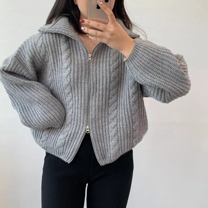 [3천장돌파/핏보장] 꽈배기 벌룬 폴라앤카라 투웨이 니트 집업가디건 5color 상세 이미지 29