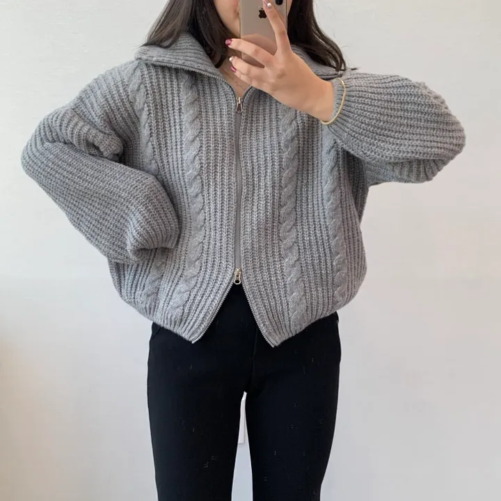 [3천장돌파/핏보장] 꽈배기 벌룬 폴라앤카라 투웨이 니트 집업가디건 5color 상세 이미지 35